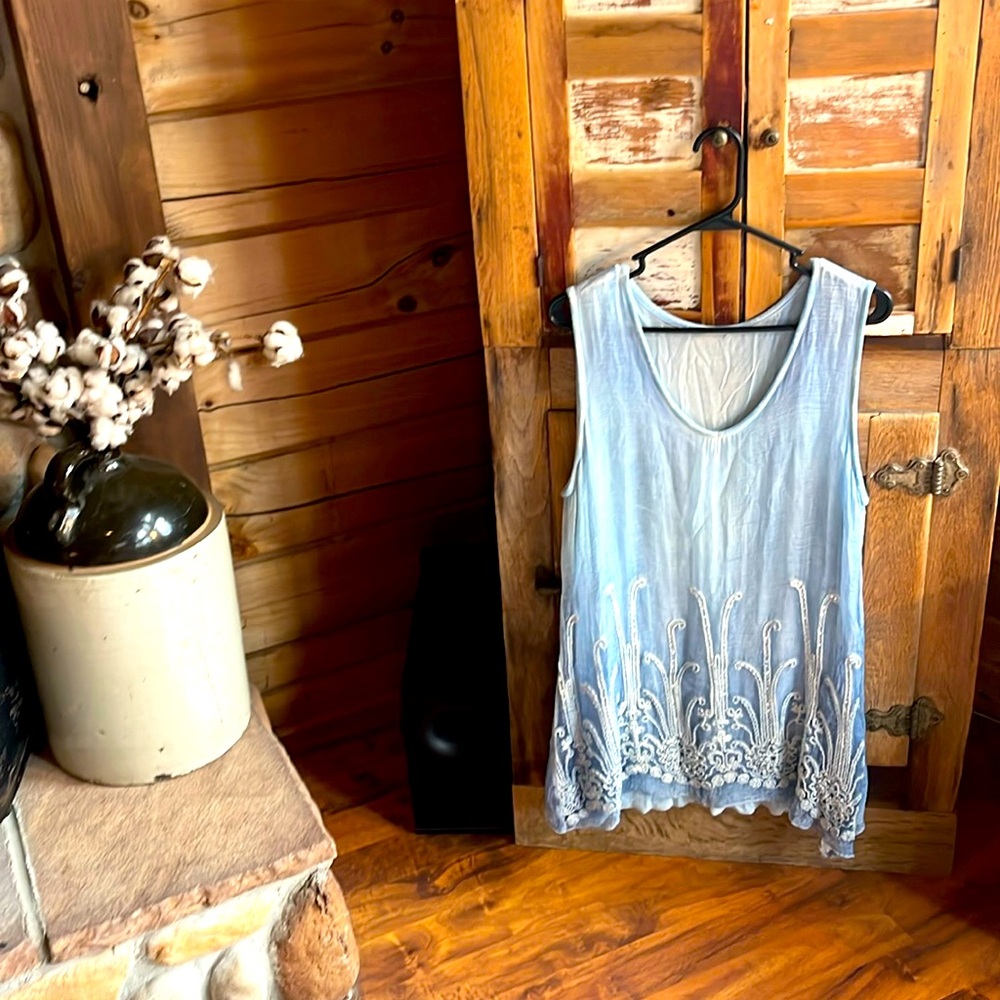 Soft Surroundings Light Blue Embroidered Tunic (or mini dress?)